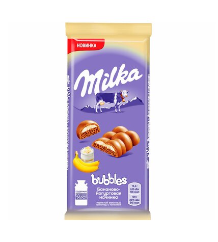 Шоколад Milka Bubbles молочный пористый с бананово-йогуртовой начинкой 92 г