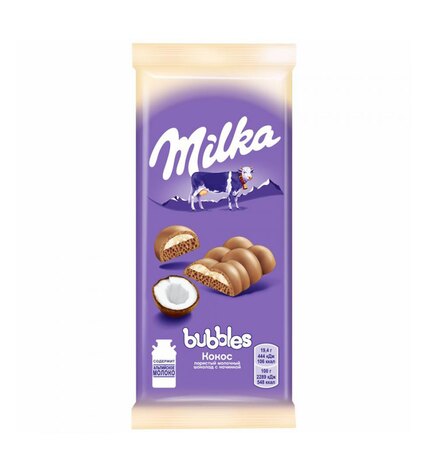Шоколад Milka Bubbles молочный пористый с кокосовой начинкой 92 г