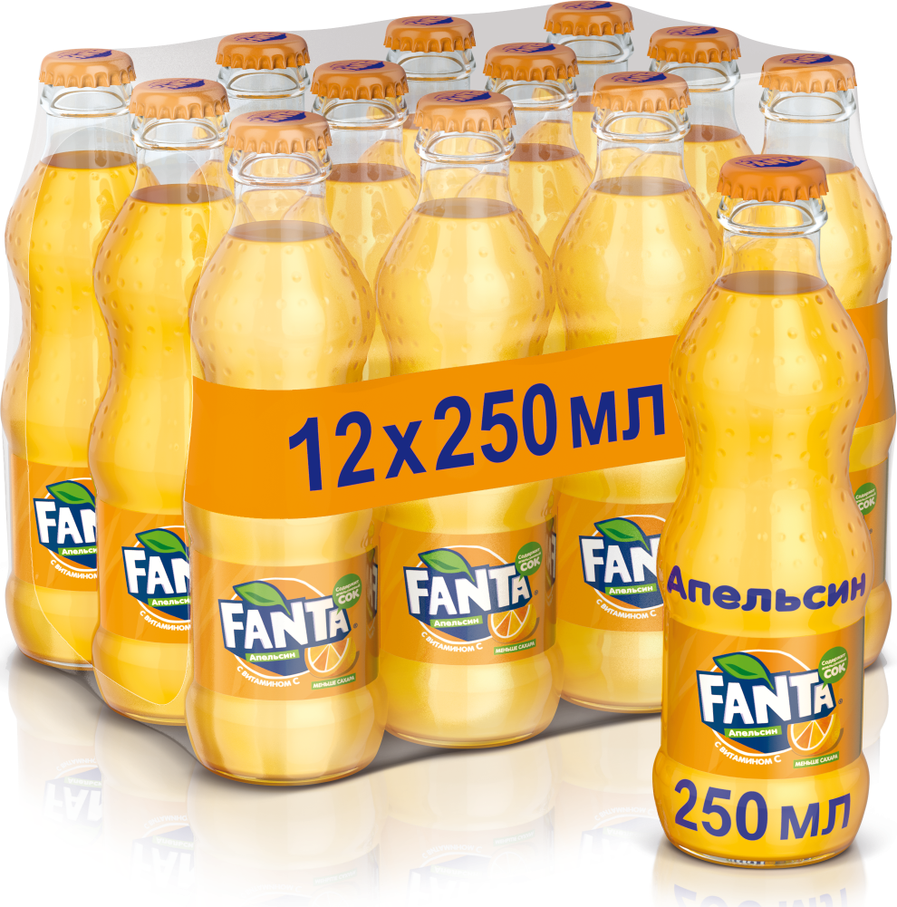 Газированный напиток Fanta апельсин 0,25 л в стеклянной бутылке (12 шт ...
