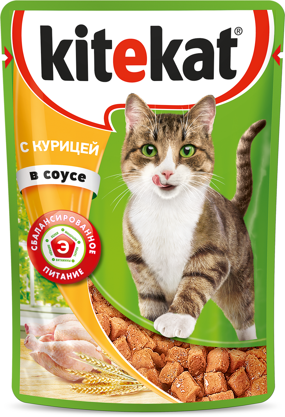 Корм для кошек Kitekat с курицей в соусе консервированный купить с