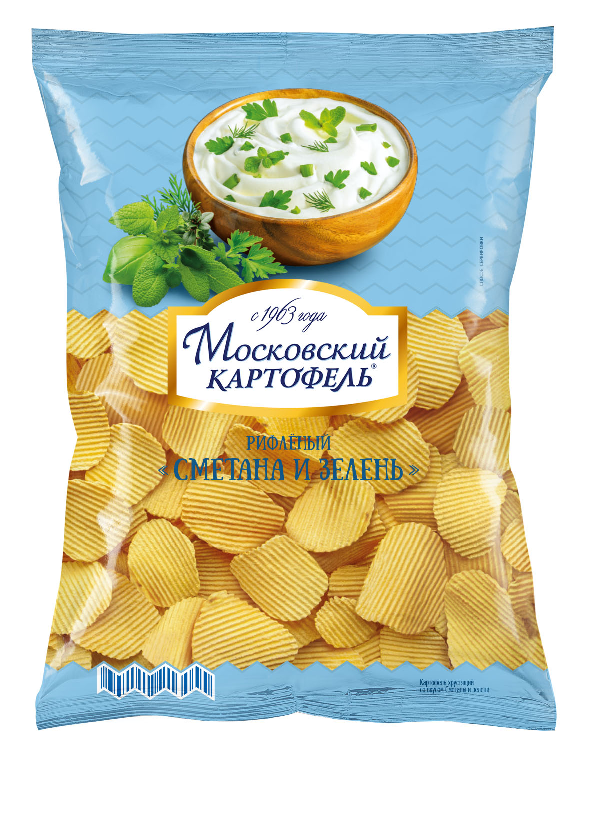 Чипсы Московский картофель картофельные Сметана-зелень рифленые 150 г ...